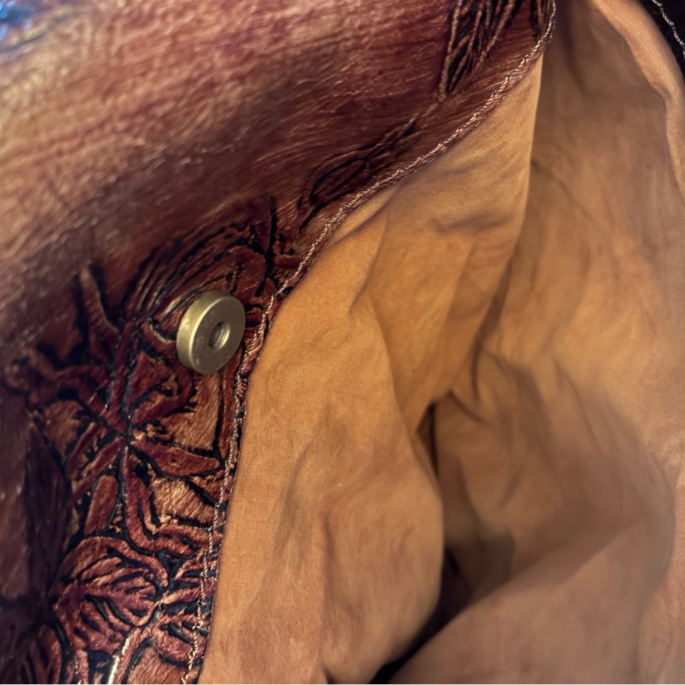 Patricia Nash Brown Embossed Floral Leather Convertible Backpack - Picture 4 of 14
